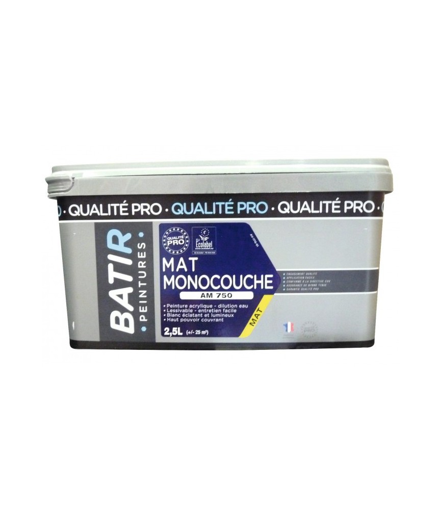 Peinture monocouche - Aspect Mat - Satiné - 2.5 L - BATIR