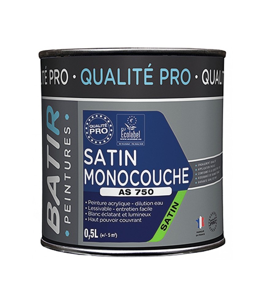 Peinture monocouche - Aspect Mat - Satiné - 0.5 L - BATIR