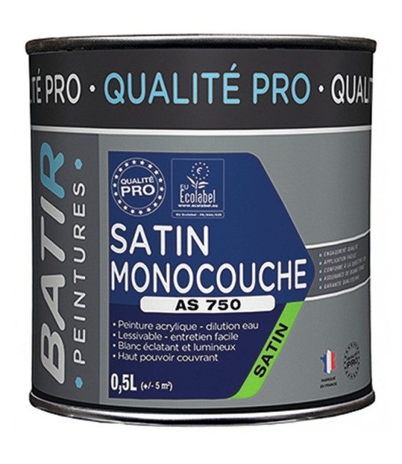 Peinture monocouche - Aspect Mat - Satiné - 0.5 L - BATIR