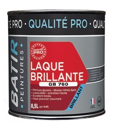 Peinture laque - Blanc - Glycéro - 0.5 L - Aspect brillant - BATIR