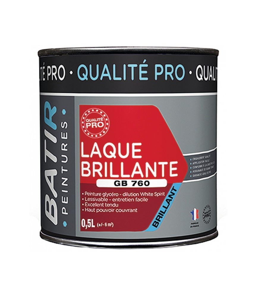 Peinture laque - Blanc - Glycéro - 0.5 L - Aspect brillant - BATIR