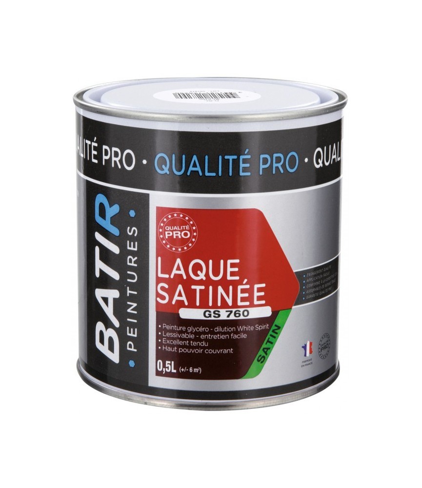 Peinture laque - Blanc - Glycéro - 0.5 L - Aspect satiné - BATIR Peinture laque - Blanc - Glycéro - 0.5 L - Aspect satiné - BATIR