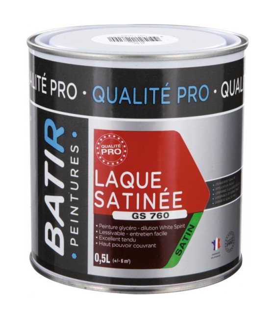 Peinture laque - Blanc - Glycéro - 0.5 L - Aspect satiné - BATIR
