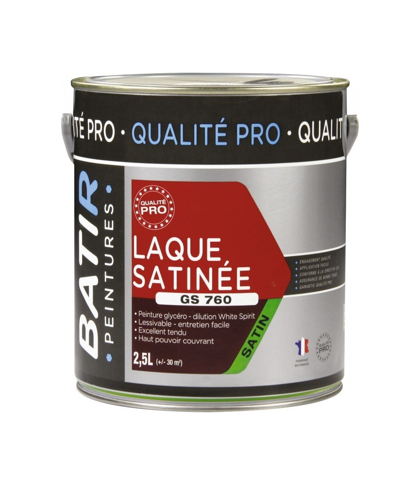 Peinture laque - Blanc - Glycéro - 2.5 L - Aspect satiné - BATIR Peinture laque - Blanc - Glycéro - 2.5 L - Aspect satiné - BATIR