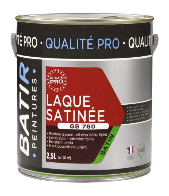 Peinture laque - Blanc - Glycéro - 2.5 L - Aspect satiné - BATIR