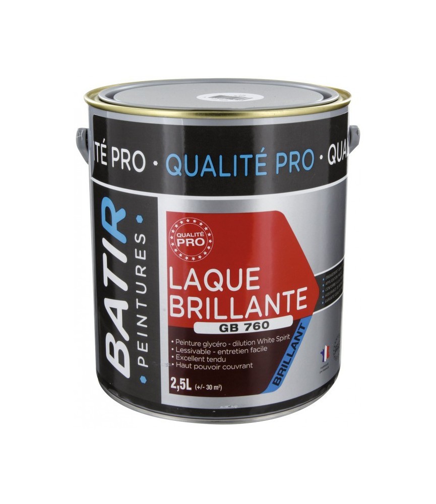 Peinture laque - Blanc - Glycéro - 2.5 L - Aspect brillant - BATIR Peinture laque - Blanc - Glycéro - 2.5 L - Aspect brillant - BATIR