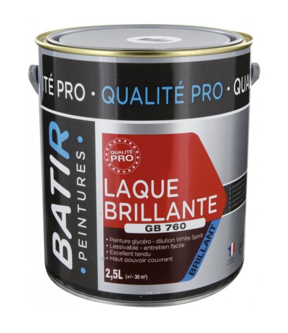 Peinture laque - Blanc - Glycéro - 2.5 L - Aspect brillant - BATIR