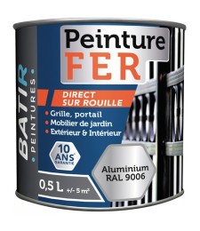 Peinture fer - Brillant - Aluminium - 0.5 L - BATIR