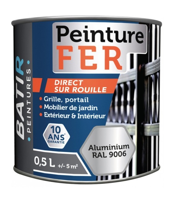 Peinture fer - Brillant - Aluminium - 0.5 L - BATIR