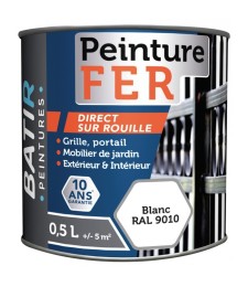 Peinture fer - Brillant - Blanc - 0.5 L - BATIR
