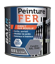 Peinture fer - Brillant - Cendre - 0.5 L - BATIR