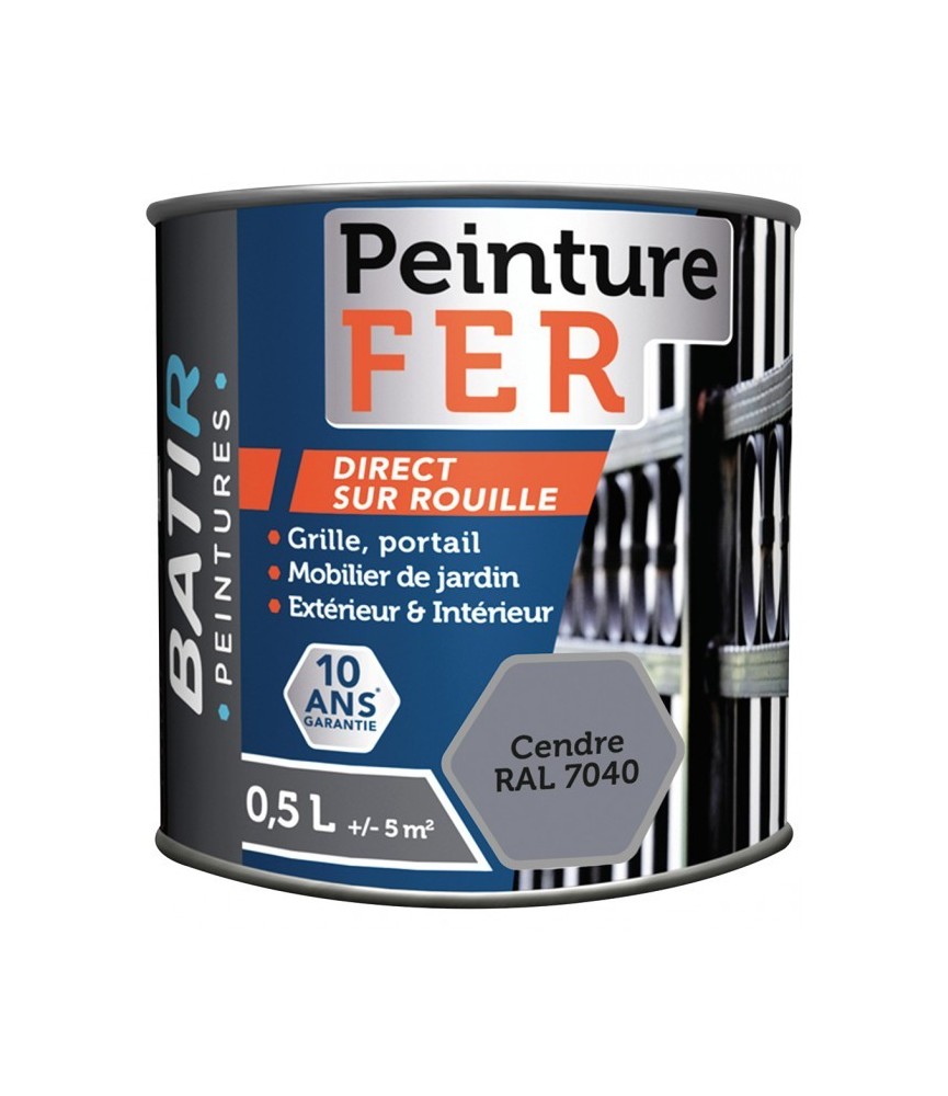Peinture fer - Brillant - Cendre - 0.5 L - BATIR Peinture fer - Brillant - Cendre - 0.5 L - BATIR