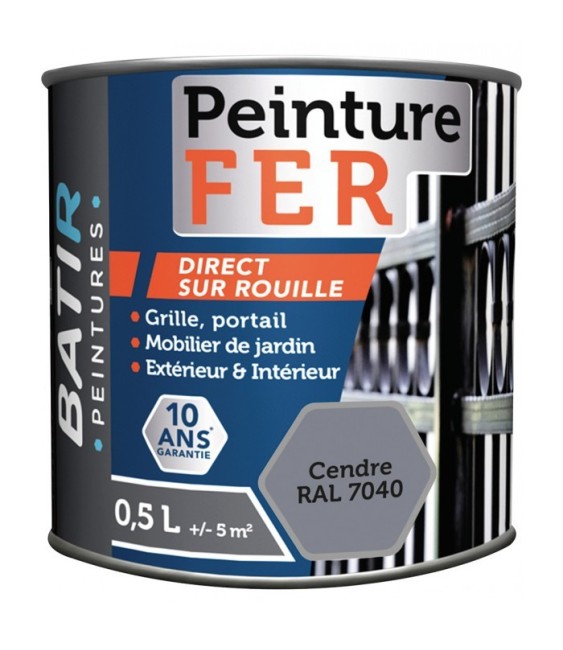 Peinture fer - Brillant - Cendre - 0.5 L - BATIR