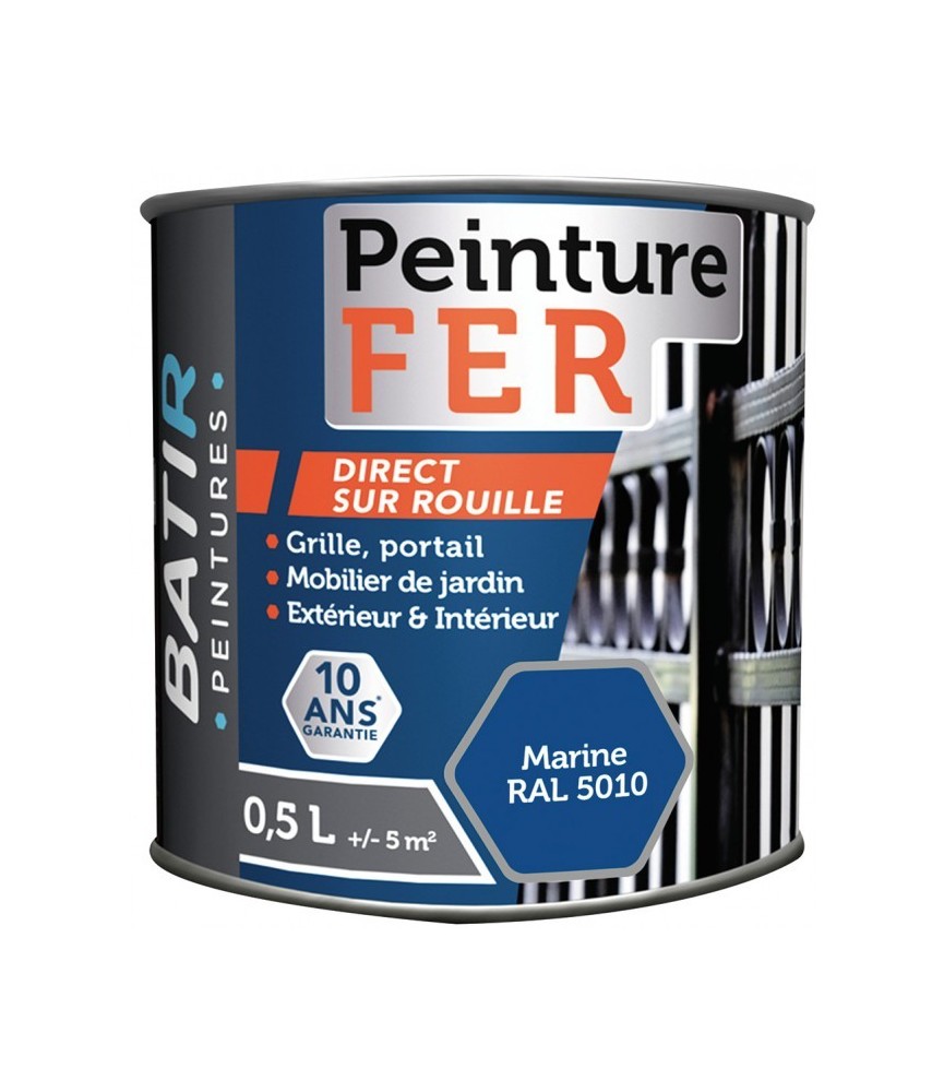 Peinture fer - Brillant - Marine - 0.5 L - BATIR Peinture fer - Brillant - Marine - 0.5 L - BATIR