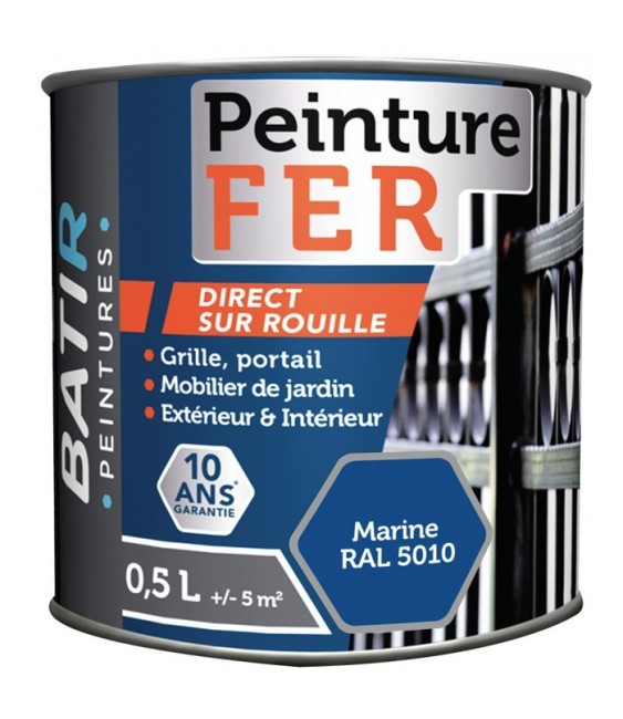 Peinture fer - Brillant - Marine - 0.5 L - BATIR