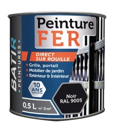 Peinture fer - Brillant - Noir - 0.5 L - BATIR