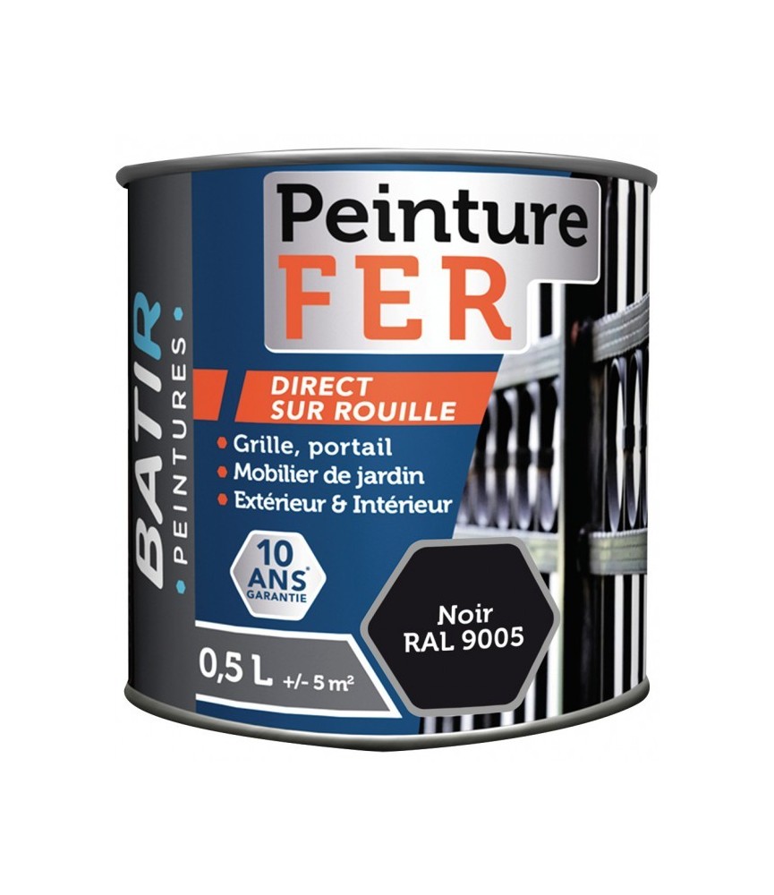 Peinture fer - Brillant - Noir - 0.5 L - BATIR Peinture fer - Brillant - Noir - 0.5 L - BATIR
