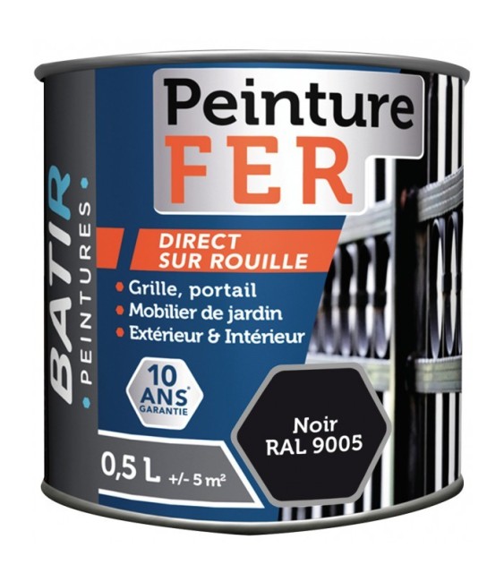 Peinture fer - Brillant - Noir - 0.5 L - BATIR