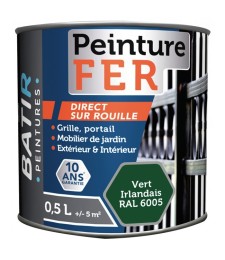 Peinture fer - Brillant - Vert irlandais - 0.5 L - BATIR