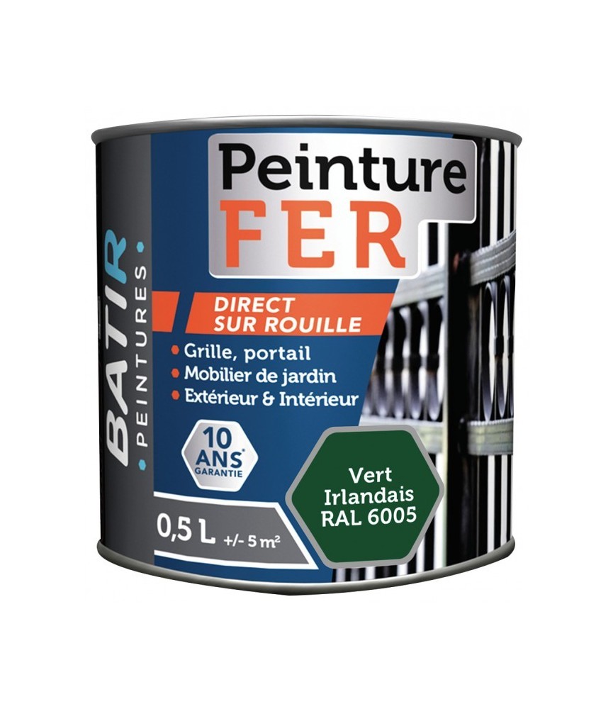 Peinture fer - Brillant - Vert irlandais - 0.5 L - BATIR