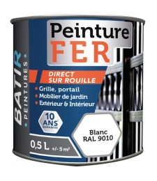 Peinture fer - Satiné - Blanc - 0.5 L - BATIR