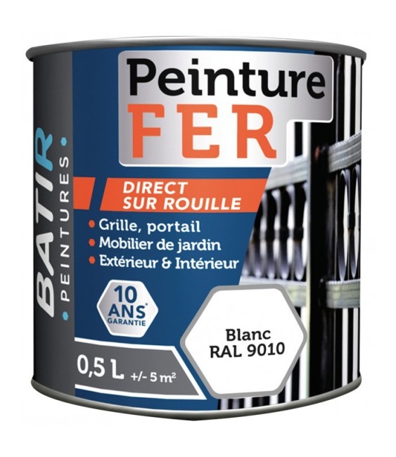 Peinture fer - Satiné - Blanc - 0.5 L - BATIR