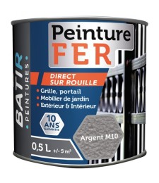 Peinture fer - Martelé - Argent - 0.5 L - BATIR
