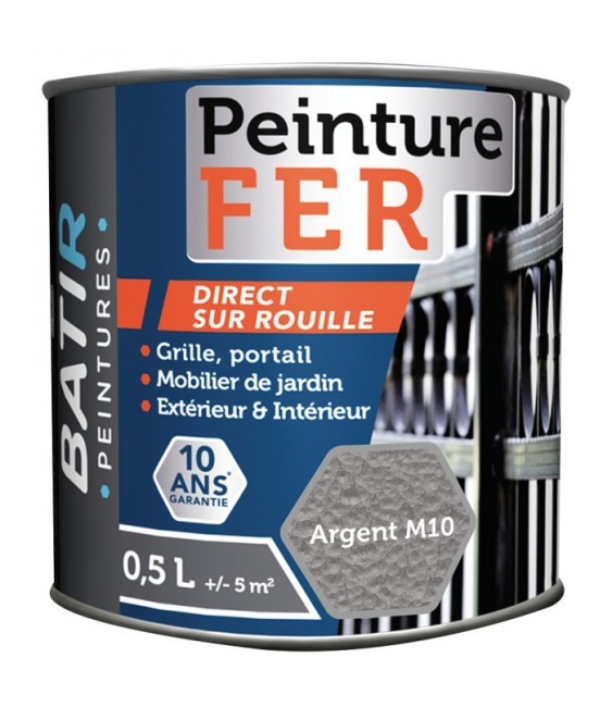 Peinture fer - Martelé - Argent - 0.5 L - BATIR