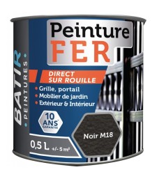 Peinture fer - Martelé - Noir - 0.5 L - BATIR