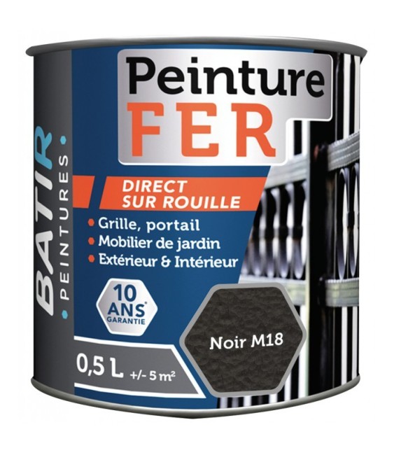 Peinture fer - Martelé - Noir - 0.5 L - BATIR