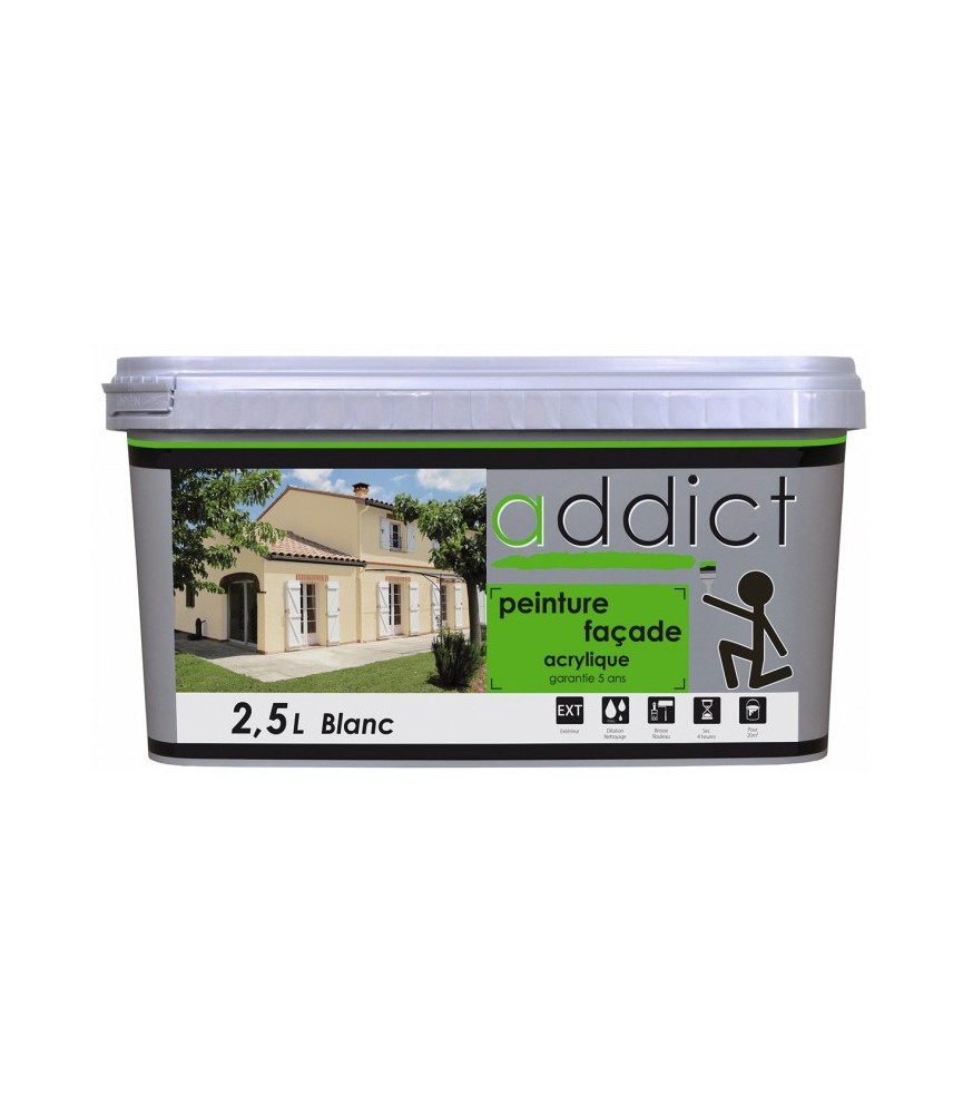 Peinture acrylique pour façade - Blanc - 2.5 L - ADDICT