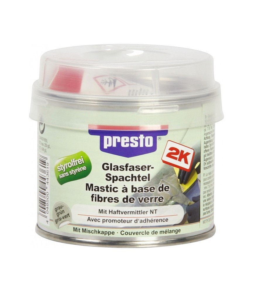 Mastic polyester avec fibre de verre - 250 Grs - Gris clair - PRESTO Mastic polyester avec fibre de verre - 250 Grs - Gris clair - PRESTO