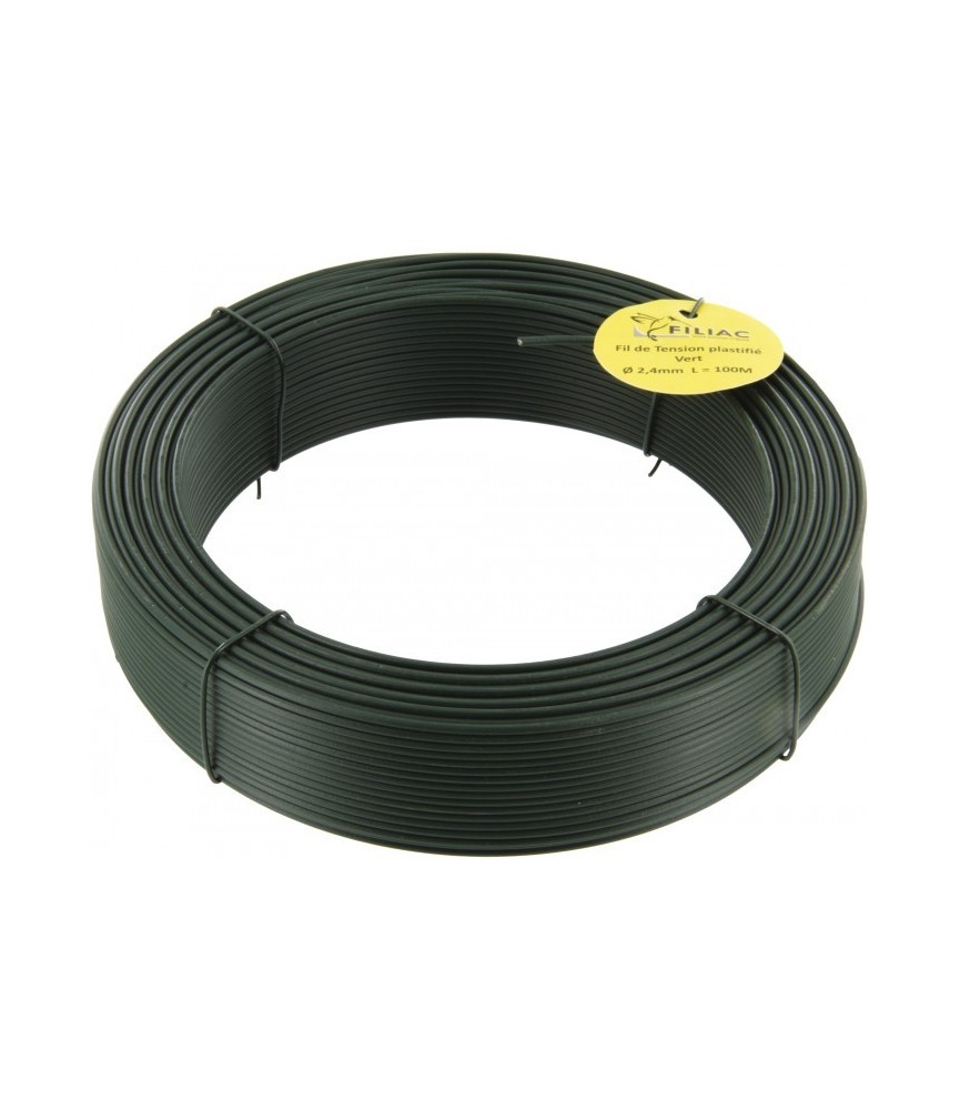 Fil de tension pour grillage - Acier galvanisé plastifié - Vert - 100 M x 2.4 mm - FILIAC Fil de tension pour grillage - Acier galvanisé plastifié - Vert - 100 M x 2.4 mm - FILIAC