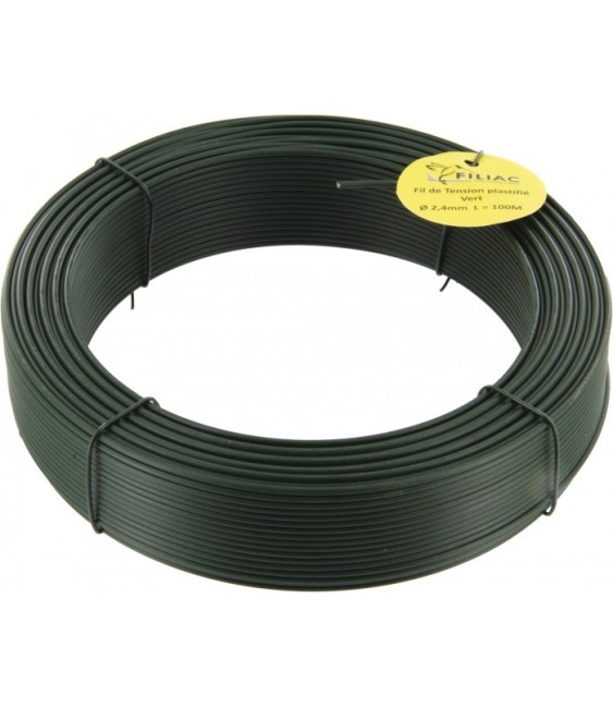 Fil de tension pour grillage - Acier galvanisé plastifié - Vert - 25 M x 2.4 mm - FILIAC