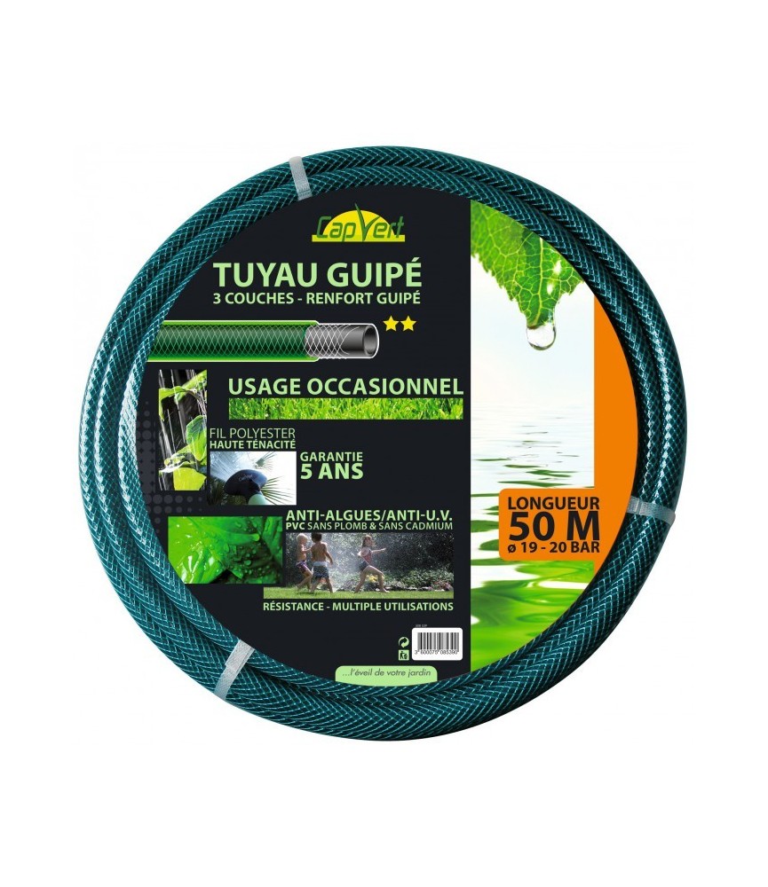 Tuyau tricoté - 3 couches - Renfort guipé - 50 M x 19 mm - CAP VERT