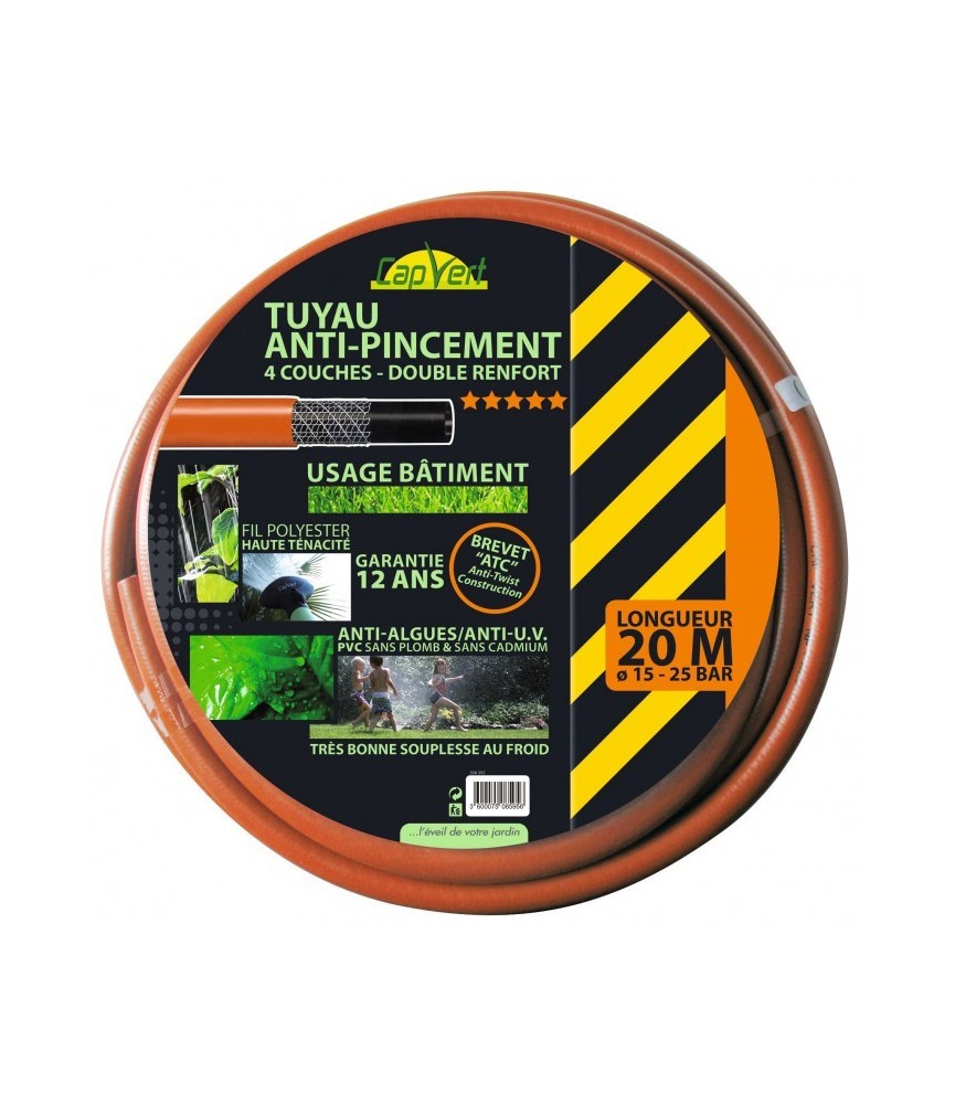 Tuyau anti-pincement - 4 couches - Double renfort - 20 M x 15 mm - CAP VERT