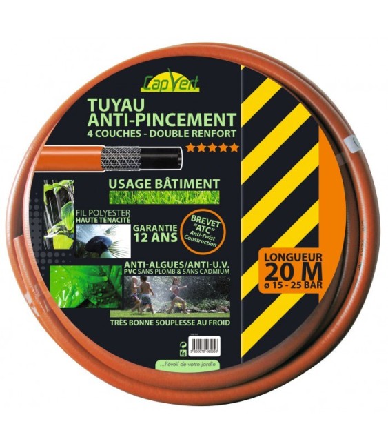 Tuyau anti-pincement - 4 couches - Double renfort - 20 M x 15 mm - CAP VERT