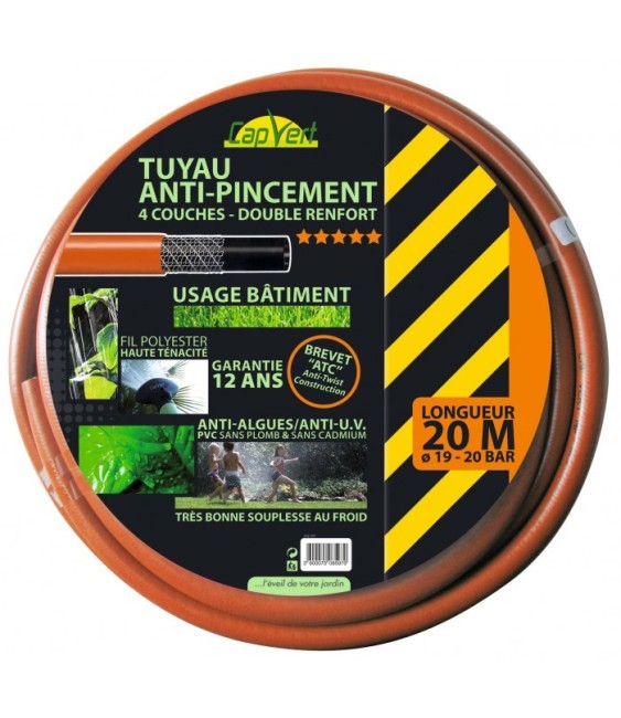 Tuyau anti-pincement - 4 couches - Double renfort - 20 M x 19 mm - CAP VERT