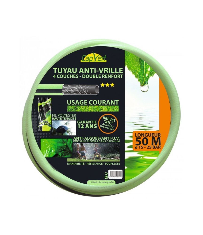 Tuyau anti-vrille - 4 couches renforcée TC - 50 M -  15 mm - CAP VERT