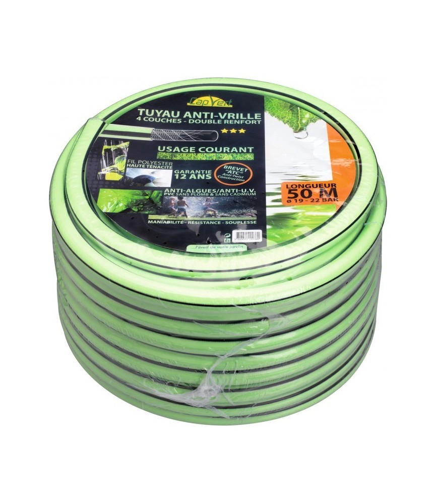 Tuyau anti-vrille - 4 couches renforcée TC - 50 M - 19 mm - CAP VERT Tuyau anti-vrille - 4 couches renforcée TC - 50 M - 19 mm - CAP VERT