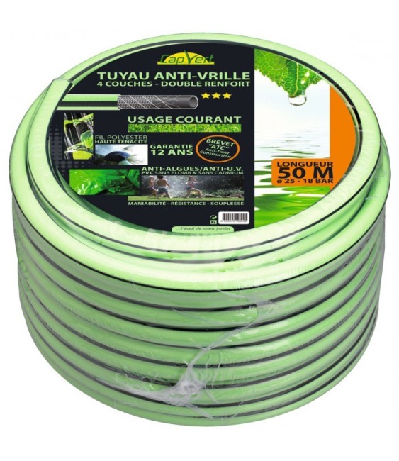 Tuyau anti-vrille - 4 couches renforcée TC - 50 M -  25 mm - CAP VERT