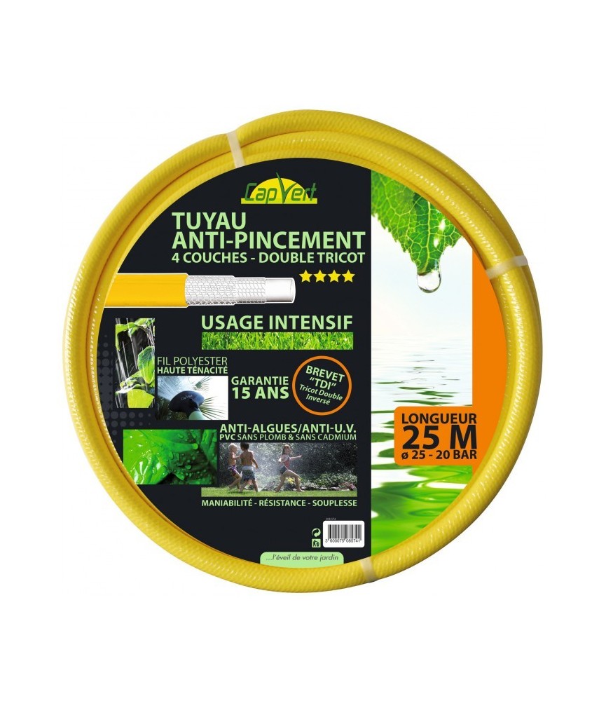 Tuyau tricoté anti-pincement - 4 couches double tricot - 25 M - 25 mm - CAP VERT Tuyau tricoté anti-pincement - 4 couches double tricot - 25 M - 25 mm - CAP VERT