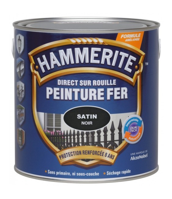 Peinture fer - Noir brillant - 750 ml - HAMMERITE