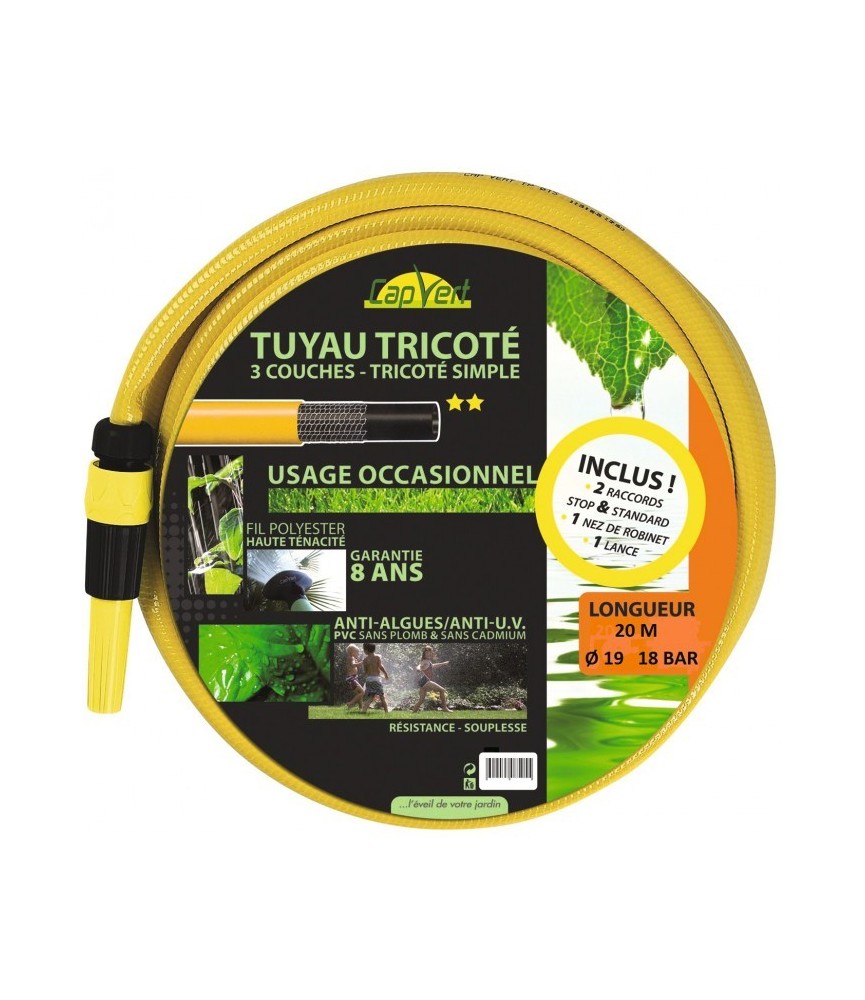 Batterie tuyau tricoté - 3 couches - Tricot simple- 20 M x 19 mm - CAP VERT