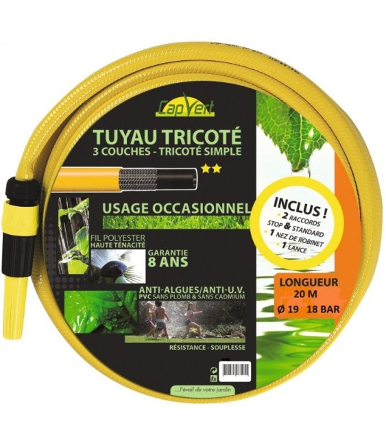 Batterie tuyau tricoté - 3 couches - Tricot simple- 20 M x 19 mm - CAP VERT