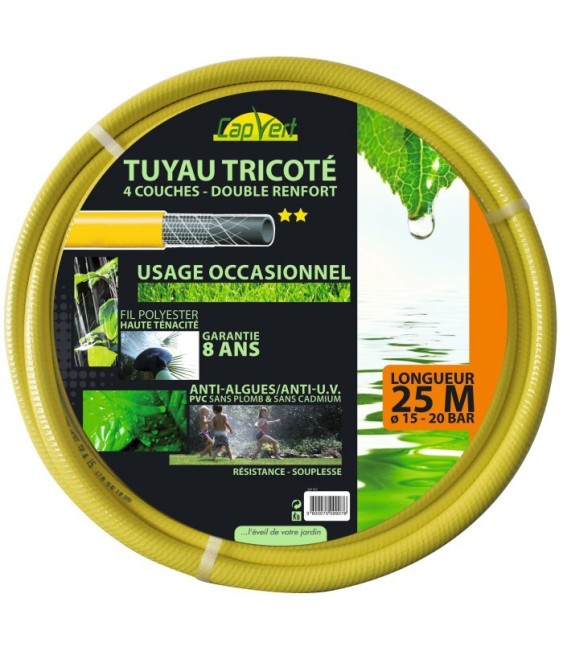 Tuyau tricoté - 4 Couches - Double renfort - 25 M x 15 mm - CAP VERT