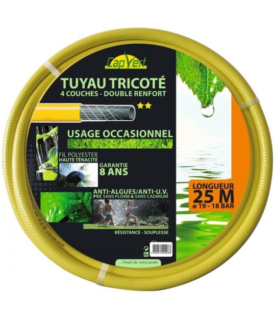 Tuyau tricoté - 4 Couches - Double renfort - 25 M x 19 mm - CAP VERT
