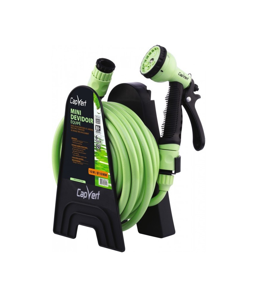 Mini-dévidoir avec tuyau d'arrosage équipé - CAP VERT Mini-dévidoir avec tuyau d'arrosage équipé - CAP VERT