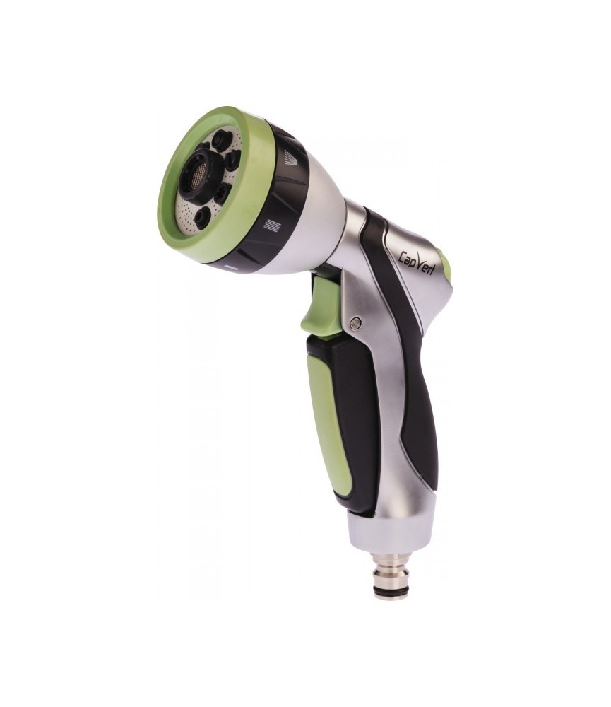 Pistolet arrosage - Pomme aluminium - 7 positions - Bi-matière - CAP VERT Pistolet arrosage - Pomme aluminium - 7 positions - Bi-matière - CAP VERT