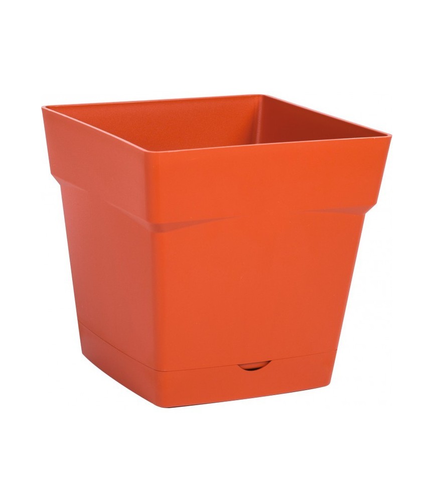 Pot à fleur carré - soucoupe clipsée réserve d'eau - Gamme Toscane - 10.2 L - Potiron - EDA